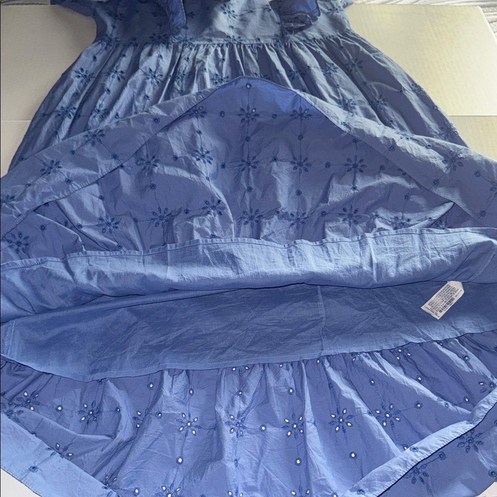 Zara Light Blue Embroidered Ruffle midi Dress M - Picture 14 of 14
